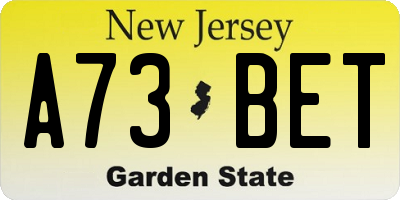 NJ license plate A73BET