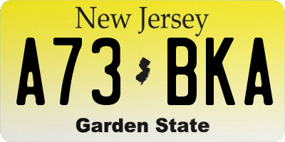 NJ license plate A73BKA