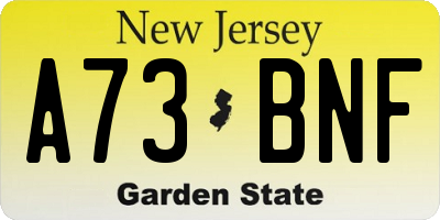 NJ license plate A73BNF