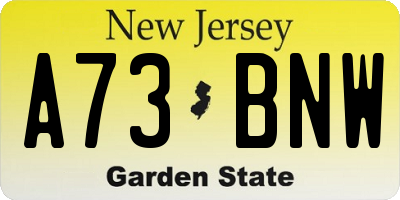 NJ license plate A73BNW