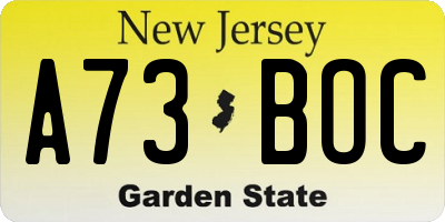 NJ license plate A73BOC