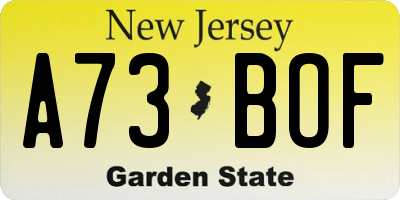 NJ license plate A73BOF