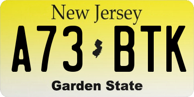 NJ license plate A73BTK