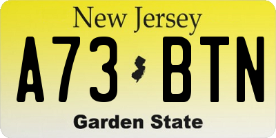 NJ license plate A73BTN