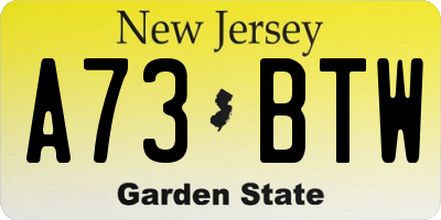 NJ license plate A73BTW