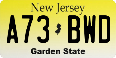 NJ license plate A73BWD