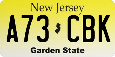 NJ license plate A73CBK