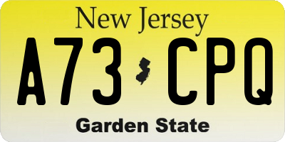 NJ license plate A73CPQ