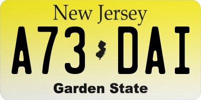 NJ license plate A73DAI