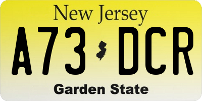NJ license plate A73DCR