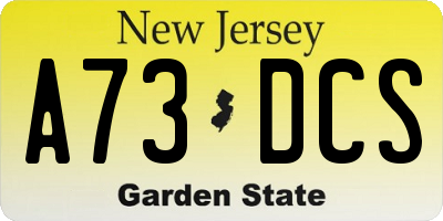 NJ license plate A73DCS