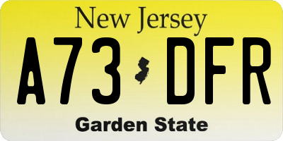 NJ license plate A73DFR