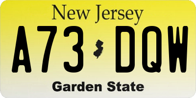 NJ license plate A73DQW