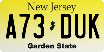 NJ license plate A73DUK