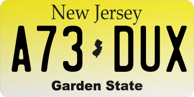 NJ license plate A73DUX
