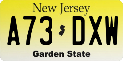 NJ license plate A73DXW