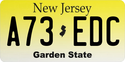 NJ license plate A73EDC