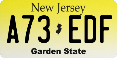 NJ license plate A73EDF