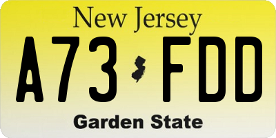 NJ license plate A73FDD