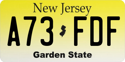NJ license plate A73FDF