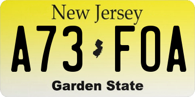 NJ license plate A73FOA