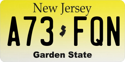 NJ license plate A73FQN