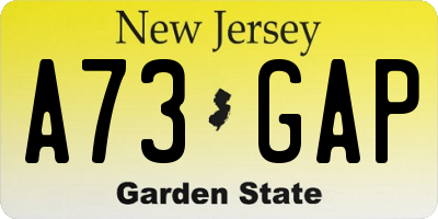 NJ license plate A73GAP