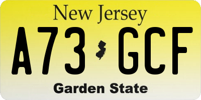 NJ license plate A73GCF