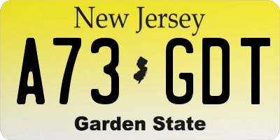 NJ license plate A73GDT