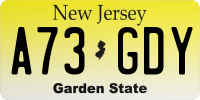 NJ license plate A73GDY