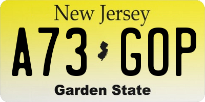 NJ license plate A73GOP