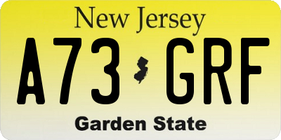 NJ license plate A73GRF