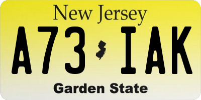 NJ license plate A73IAK