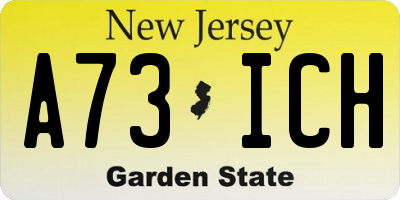 NJ license plate A73ICH