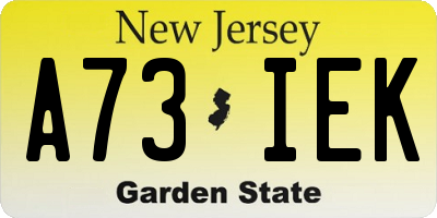 NJ license plate A73IEK