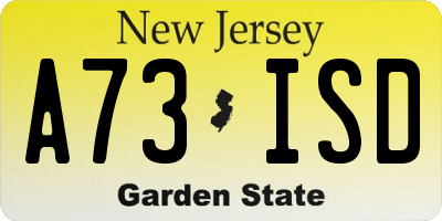 NJ license plate A73ISD
