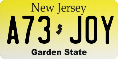 NJ license plate A73JOY