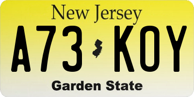 NJ license plate A73KOY