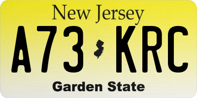 NJ license plate A73KRC