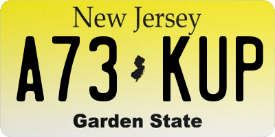 NJ license plate A73KUP