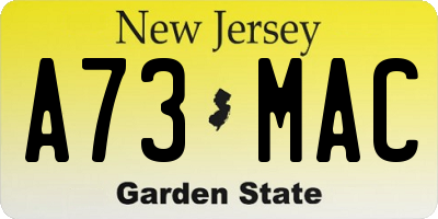 NJ license plate A73MAC