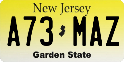 NJ license plate A73MAZ
