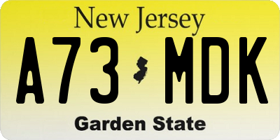 NJ license plate A73MDK