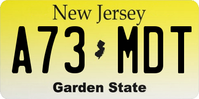 NJ license plate A73MDT