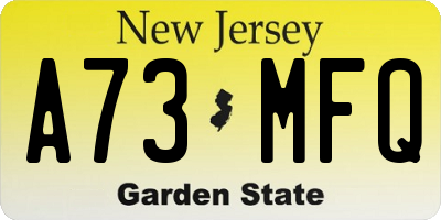 NJ license plate A73MFQ