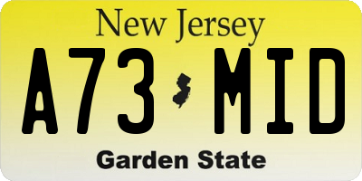 NJ license plate A73MID