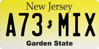 NJ license plate A73MIX