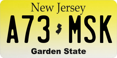 NJ license plate A73MSK