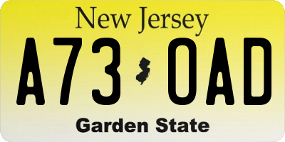 NJ license plate A73OAD