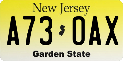 NJ license plate A73OAX